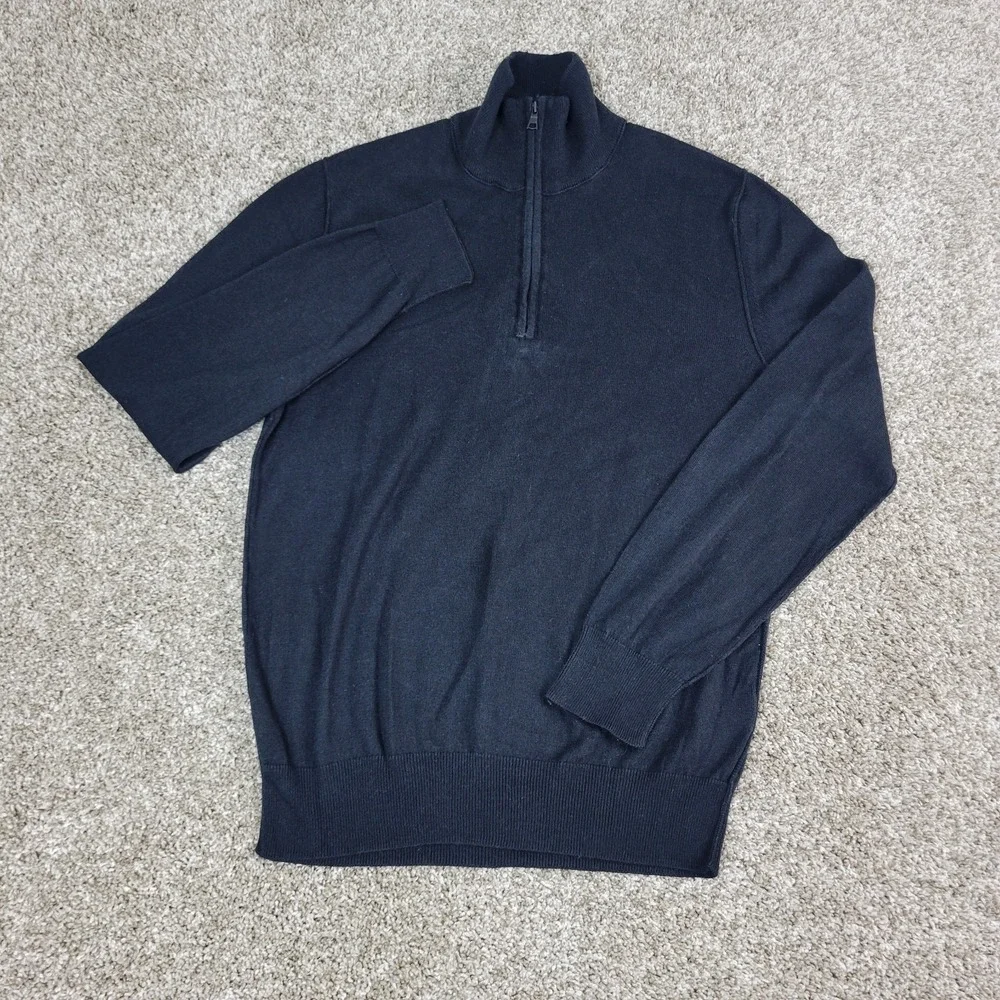 Banana Republic Mens Small Solid Black Stretch Knit Quarter‎ Zip Silk Cashmere